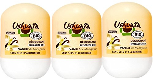 Ushuaïa - Déodorant Femme Bille Polynésie Parfum Vanille Bio Efficacité 24h - 50 ml - Lot de 3