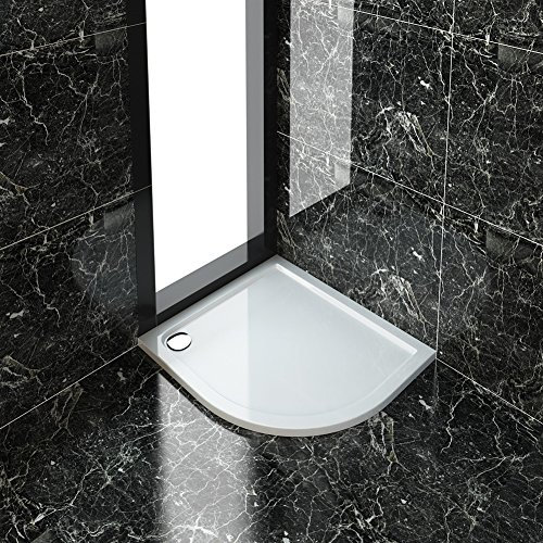 ELEGANT 1000 x 800 x 40 mm Quadrant Stone Tray Right for Shower Enclosure Cubicle + Waste Trap