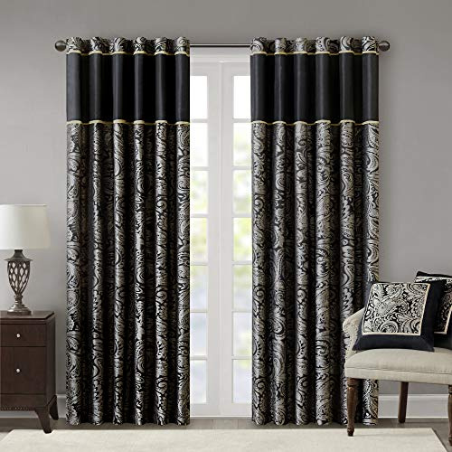 Madison Park Window Curtain Faux Silk, Light Filtering, 2-PK 50x108 Black