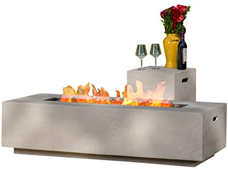 GDFStudio Christopher Knight Home Aidan Outdoor Rectangular Fire Table with Tank Holder, Light Gray