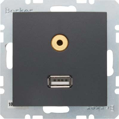 Hager - USB Socket 3.5 mm Audio S-B Matte Anthracite