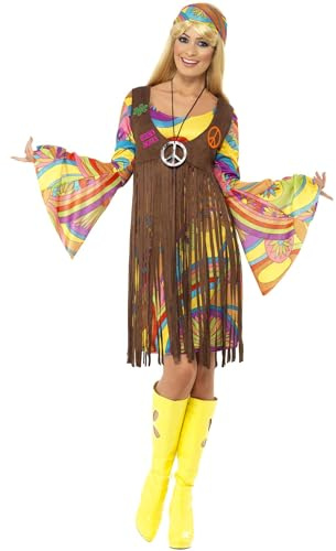 Smiffys, Damen 60er Groovy Lady Kostüm, Kleid, Weste und Stirnband, Hippie