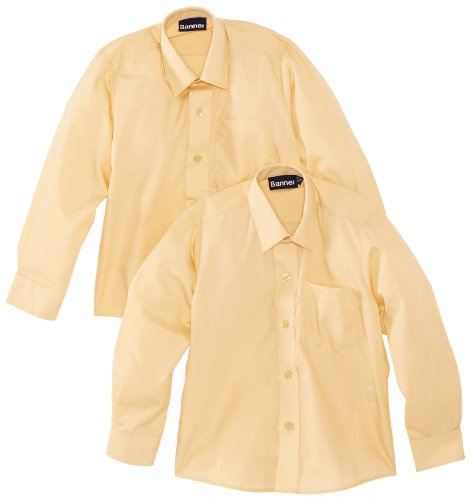 Blue Max Banner Boy's Twin Pack B Long Sleeve School Shirt, Tussore, 11 Collar