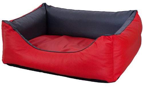 CopcoPet Hundebett Rocco Rot/Grau 125 x 100 cm – Wendebett aus pflegeleichtem Kunstleder – Waschbar & bequem – Mit erhöhtem Rand – Formstabiler Schlafplatz für große Hunde