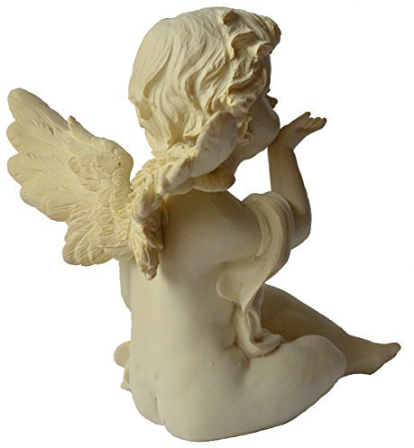 sitzender Engel - Junge mit Flügeln und Kusshand - Figur aus Poly - 12 cm groß
