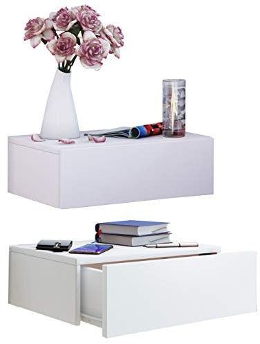 VCM 2er Wandschublade Hängeschrank Nachttisch Wandschrank Wandregal Dielenmöbel Schublade Schrank Regal Weiß Blado-2x1