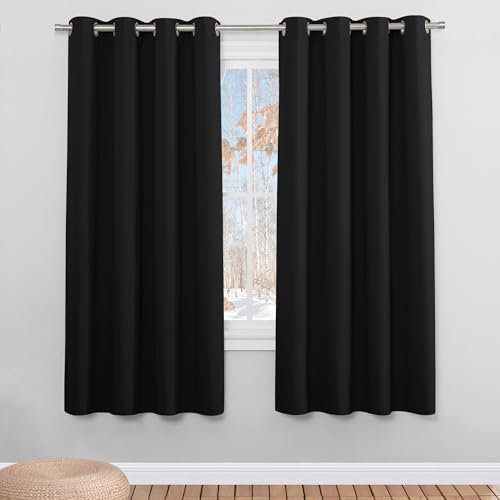 PONY DANCE Blackout Black Curtains for Living Room, Eyelet Thermal Insulated & Energy Saving Curtains, Privacy Light Blocking Drapes for Bedroom, 2 Panels, 46 Inch Width by 72 Inch Length