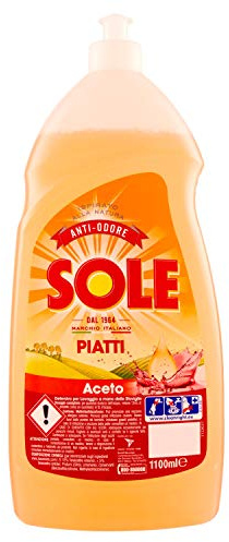 Sole - Detersivo Piatti, Azione Anti-Odore, Supersgrassante con Aceto - 6 pezzi da 1100 ml [6600 ml]
