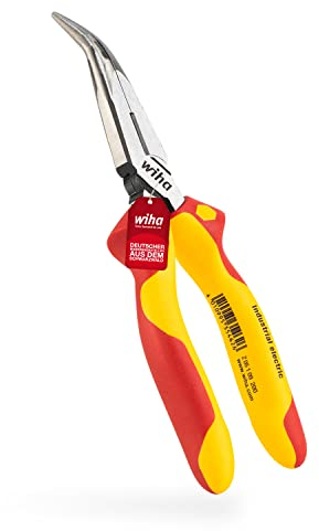 Wiha Flachrundzange Industrial electric mit Schneide gebogene Form, ca. 40° in Blister (38859) 200 mm Zange für Elektriker, VDE geprüft, stückgeprüft, stabil und robust