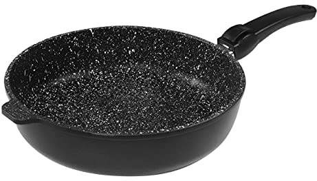 STONELINE Grande Sauteuse 28 cm, Made in Germany, avec manche amovible, Poêle en aluminium die-cast, adaptée à l'Induction, Revêtement Antiadhésif avec de vraies particules de pierre