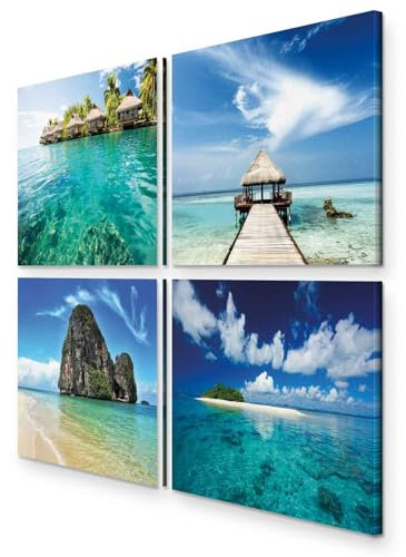 B&D XXL - Tableau décoratif paysage 60x60 cm - Impression sur toile colorée - Décoration murale pour salon et chambre - Paysage mer pont nature océan paysage plage eau îles c-B-0048-b-i