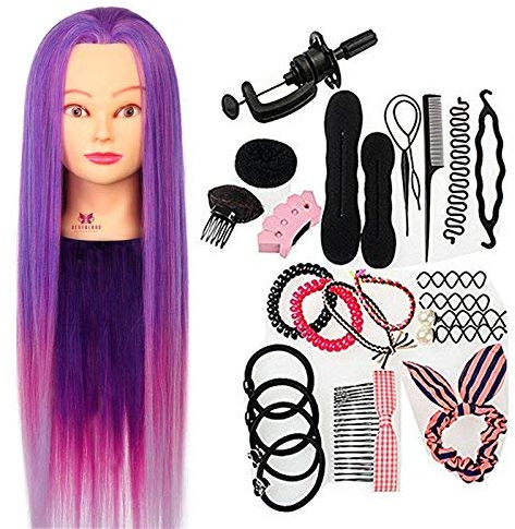 Neverland Practice Hairdressing Training Heads Echthaar Friseurkopf Practice Training Head Synthetic Hair 64 cm Verträ Umtes Purple Hair Styling Braid Set