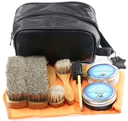 Cathcart Elliot Real Beeswax Shoe Cleaning Kit with dense brushes huge polishing cloth