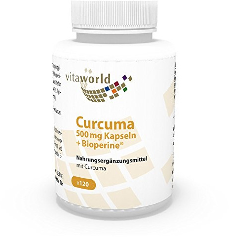 Vita World Curcuma with Bioperine 500mg 120 Vegetarian Capsules Tumeric Made in Germany