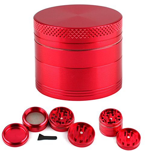 CellDeal Herb Grinder Mill Metal Aluminium Teeth Compact 40mm 4 Part Red