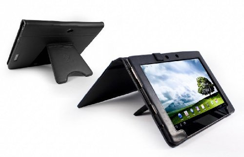 Tuff-Luv stile libro & supporto custodia per tastiera e custodia per Tablet Asus Transformer Prime TF201 in vera pelle- Nero