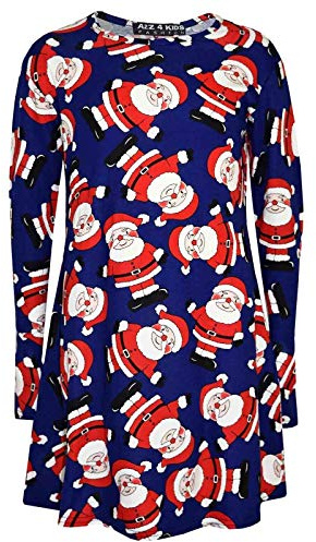 A2Z 4 Kids Girls Dress Christmas Dress Round Neck Full Sleeves - Xmas Dress Santa Navy 13