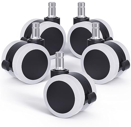 LIHAO 5x Hartbodenrollen Drehstuhlrollen 11mm/50mm gebremst Rollenset für Bürostuhl Schwarz Weiß