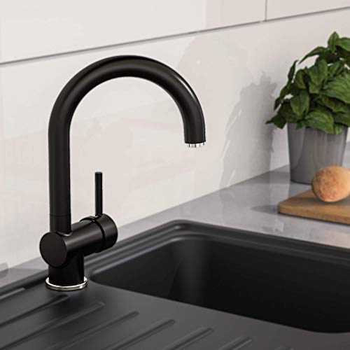 EISL Spültischarmatur FUTURA C, nachhaltige, energiesparende Küchenarmatur, Wasserhahn Küche, 360° schwenkbar,Chrom/Schwarz matt, NI182GAB, 31 cm hoch