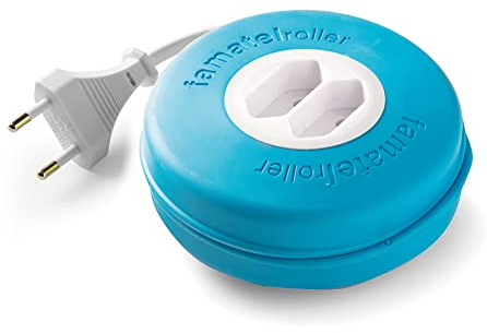 FAMATEL – Roller | Aufrollbar mit 2 Steckdosen | 3 Meter | Silikon | Kindersicherungl | Sehr flexibel und beständig | Blau