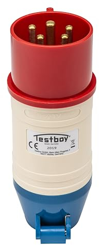 Testboy TV 432A CEE-Adapter, Elektrikerwerkzeug (bruchfestes PE-Gehäuse, kombinierbar mit Testavit Schuki 1A, 2K und 3A, Spannungsversorgung über Testobjekt), Rot/Weiß/Blau