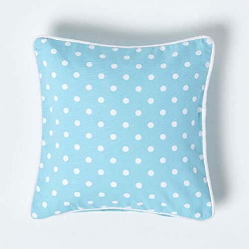 HOMESCAPES - 100% Cotton - Polka Dots - Cushion Cover - 30 x 30 cm Square - 12 x 12 Inches - Blue White - 100% Cotton Sofa Pillow Cushion Cover - Washable