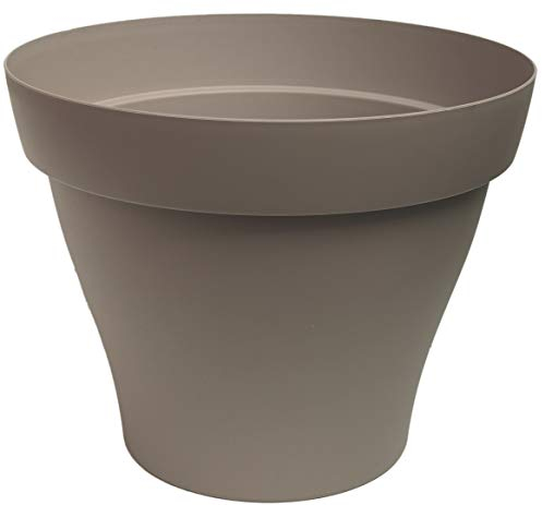 Poétic - Pot de Fleurs pour l'extérieur - Pot de Fleurs Rond - Couleur Taupe - Pot de Plantes en Plastique recyclé - Ø39 x H31,2 cm