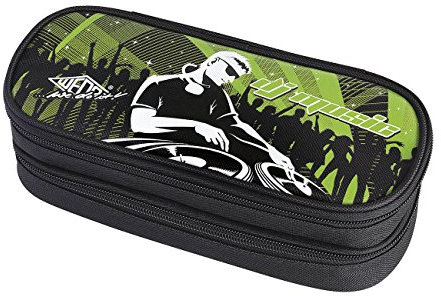 Wedo 24242601 doppelstöckiges Schulmäppchen (Motiv DJ Music Reißverschlussfächer, 23,5 x 10 x 7,5 cm) schwarz