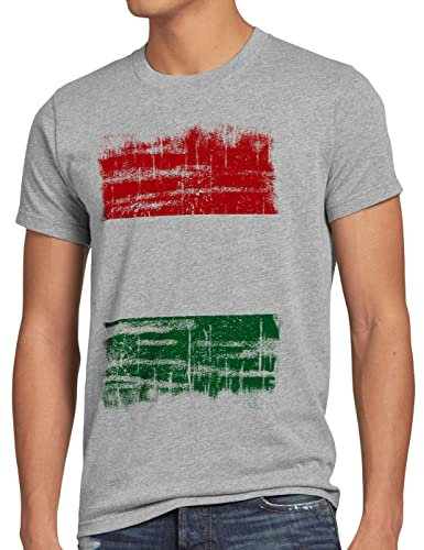 Ungarn Vintage Flagge Herren T-Shirt Hungary EM WM Olympia, Größe:XXL, Farbe:Grau meliert