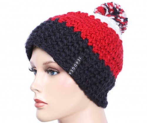 Häkelmütze mit Bommel Mütze für Damen und Herren vers. Farben One Size,Schwarz-Rot