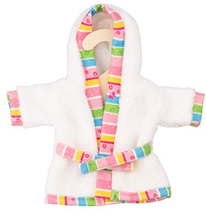 Heless 9777 - Bademantel mit buntem Saum, Gürtel und Kapuze, Morgenmantel für Puppen und Kuscheltiere der Größe 20 - 28 cm