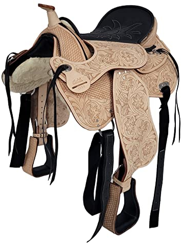A&M Reitsport Baumloser Westernsattel Florida aus Büffelleder hoher Qualität, Größe:17 Zoll