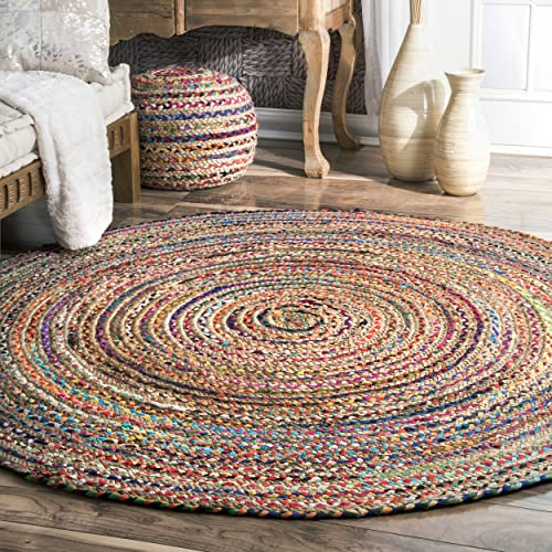 nuLOOM Aleen Tapis Rond tressé en Coton/Jute, 1,8 m, Multicolore