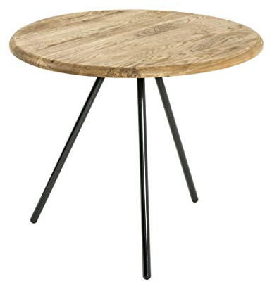 HAKU runder Beistelltisch Eiche Massivholz Metall Unterbau schwarz runder Couchtisch Sofatisch - Maße: H 43 x Ø 50 cm Style: Traditional