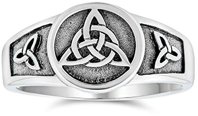 Personalisierter Unisex Antiker Wikinger keltische Unendlichkeit Trinity Knot Triquetra Siegelring für Frauen oxidiert .925 Sterling Silber Anpassbar