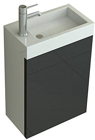 Ensemble Meuble-Lavabo 'Aarau' Noir - Vasque Lave-Mains et Armoire pour Salle de Bain - Set Toilette WC