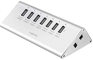 LogiLink UA0225 USB 2.0 Hub 7-Port + 1x Schnell-Ladeport mit Smart IC / LED Anzeige / Überspannungsschutz, für Windows & MAC OS