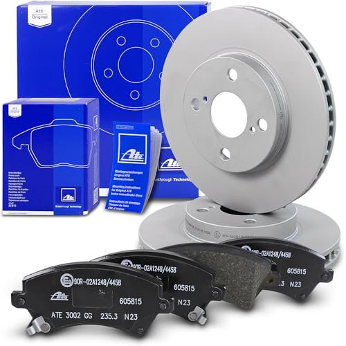 ATE Bremsenset Vorderachse inkl. Bremsscheiben vorne Ø 255 mm belüftet und Bremsbeläge vorne Kompatibel mit TOYOTA COROLLA (_E12_), COROLLA Kombi (_E12_), COROLLA Stufenheck (_E12_)