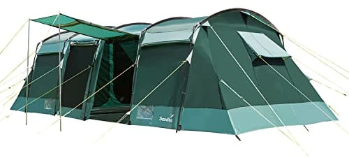 Skandika Tunnelzelt Montana 8 Personen | Camping Zelt mit/ohne eingenähten Zeltboden, mit/ohne Sleeper Technologie, 3-4 Schlafkabinen, 5000 mm Wassersäule, Moskitonetze | großes Familienzelt
