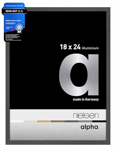 nielsen Aluminium Bilderrahmen Alpha, 18 x 24 cm, Dunkelgrau | Aluminium Fotorahmen im Hoch- & Querformat zum Auftstellen und Aufhängen Dunkelgrau glänzend Echtglas