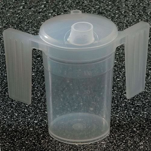Two Handled Plastic Feeding Cup with SPOUT Adult Feeder Beaker Disability Drinking AIDS - Pack of 3 - Wide Spout