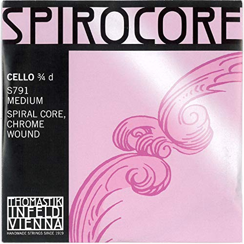 Thomastik Einzelsaite für Cello 3/4 Spirocore - D-Saite Spiralseilkern, Chrom umsponnen, mittel