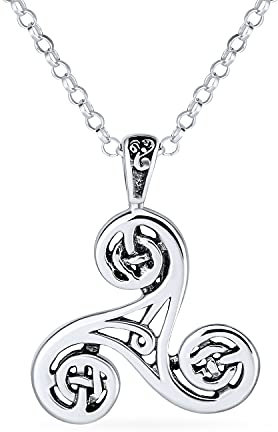 Bling Jewelry Ancient Spiritual Small Celtic Viking Triquetra Shape Trinity Spiral Knot Triskele Pendant Necklace For Women Teens Oxidized .925 Sterling Silver