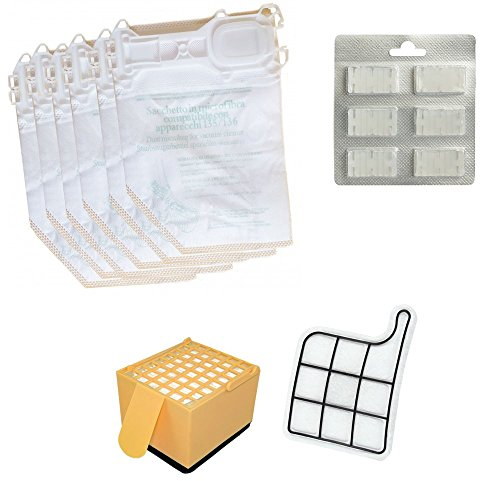Eurostore Lot d'accessoires adaptables pour aspirateurs FOLLETTO VK 135 136 composé de 6 sachets en microfibre + 6 parfums + 1 filtre EPA + 1 filtre moteur
