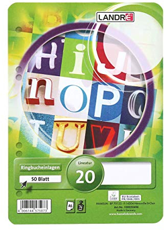 Landré Ringbucheinlagen A5 blanko, 50 Blatt, 70 g/m² Papier, runde Ecken, gelocht, 10 Stück