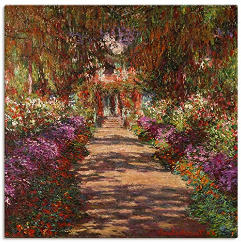 ARTLAND Wanddeko Leinwand Bilder Wandbild 70x70 cm Pflanzen Bäume Blumen Weg in Monets Garten in Giverny 1902 Impressionismus Claude Monet T6UD