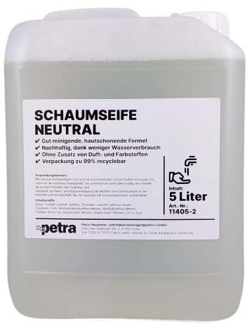 Schaumseife neutral [2x5 Liter Kanister] Flüssigseife für Schaumseifenspender ohne Duft- und Farbstoffe, klar - umweltfreundlich, ressourcenschonend, geringer Wasserverbrauch - Qualität aus Thüringen