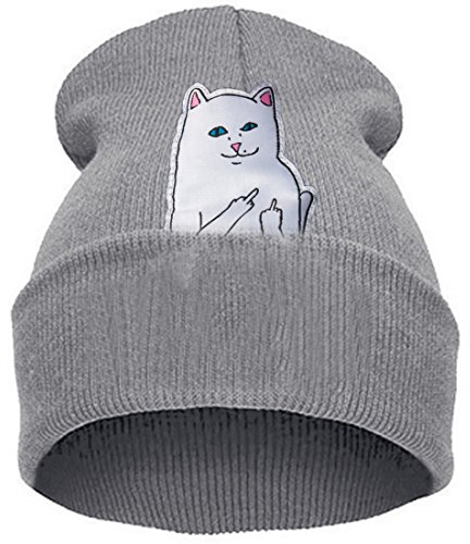 Belsen Damen aufrecht Mittelfinger Katze Hiphop Beanie Strick Mütze Skull Cap (grau)