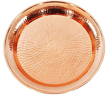 Alchemade Plateau de service rond en cuivre martelé 100 % pur avec bords roulés pour fêtes, événements, utilisation quotidienne dans la cuisine et décoration d'intérieur glamour