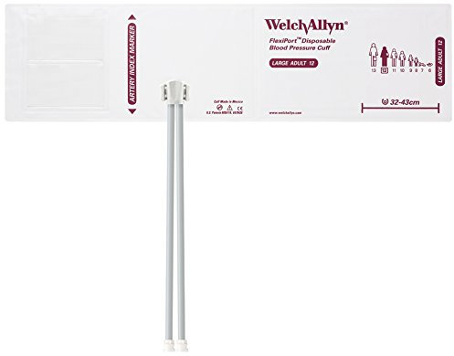 Welch Allyn SOFT-12-2MQ FlexiPort Soft Disposable Blood Pressure Cuffs with Two-Tube Locking Type Connector, Large Adult [size 12] (Pack of 20)